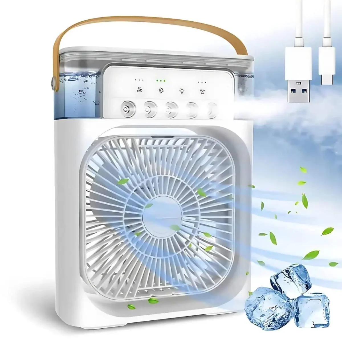 Mini Air Conditioner Cooler for Room Cooling Portable Mini Fan with 7 Colors LED Light, 1/2/3 H Timer