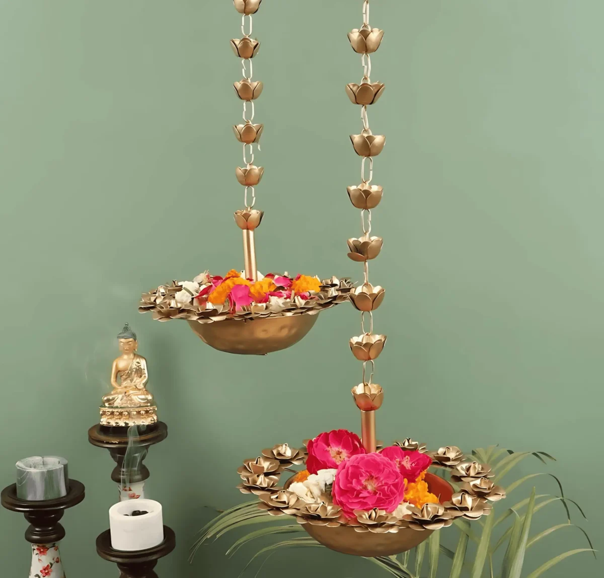 Metal Hanging Rose Urli Bowl for Home Decoration
